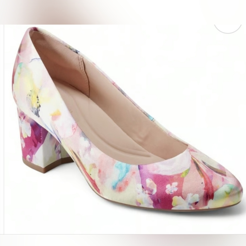 Easy Spirit EFlex Cosma pink‎ watercolor bloom satin effect pumps size 10 Wide
